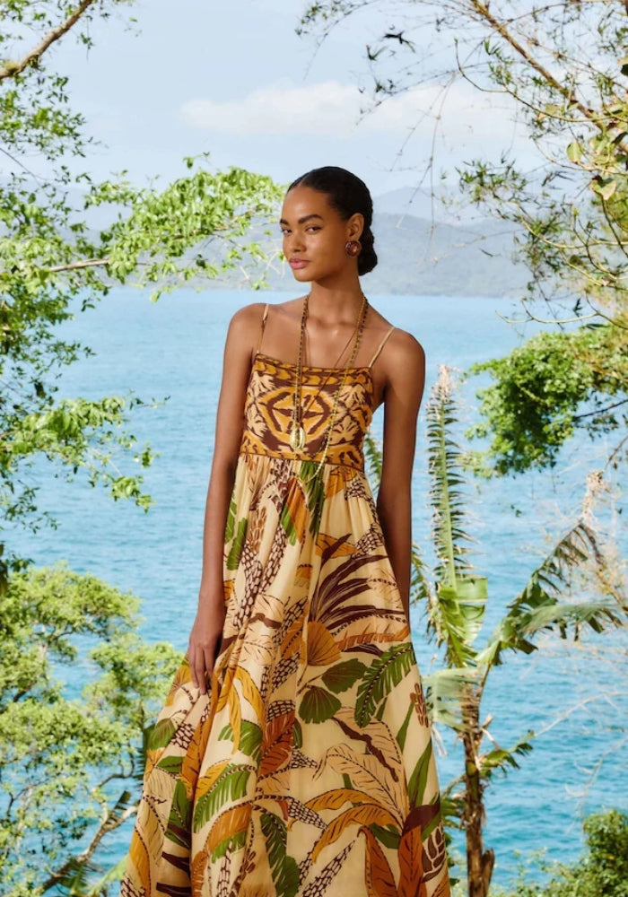 FARM RIO Foliage Sketch Sand Maxi Dress