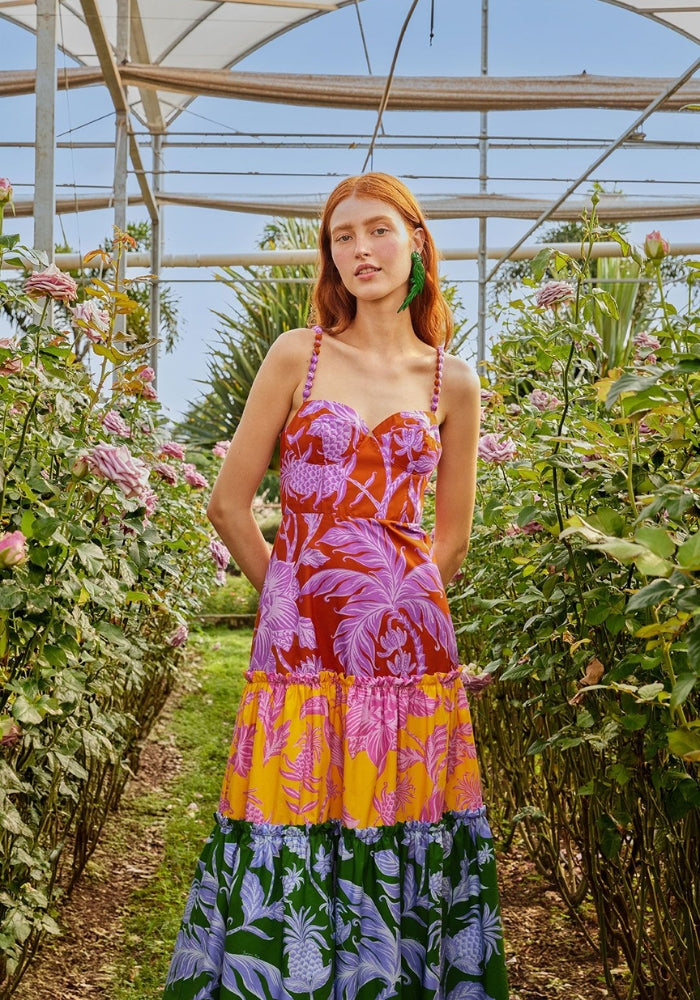 FARM RIO Tropical Swing Mix Midi Dress – White Bohemian