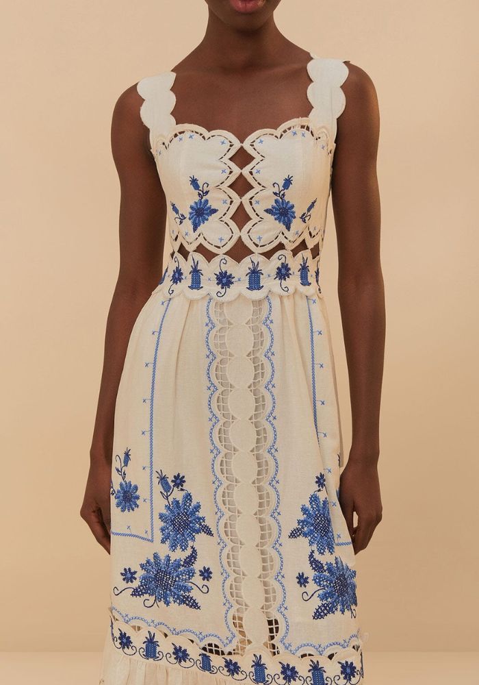 FARM RIO Richelieu Sunflower Dress White Bohemian FARM RIO Richelieu Sunflower Dress White Bohemian