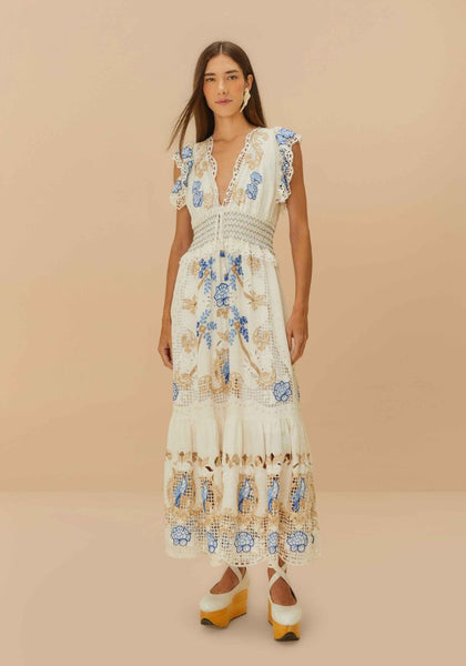 farm rio off white richelieu midi dress FARM RIO Romantic Richelieu Dress – White Bohemian