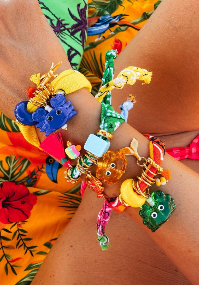 GOUPI Colourful Boho Bandana Bracelets with Cute Crab Charms