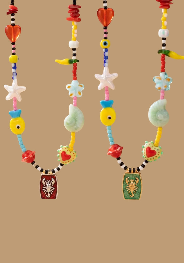 GOUPI Colorful Happy Beaded Charm Necklace - Lobster