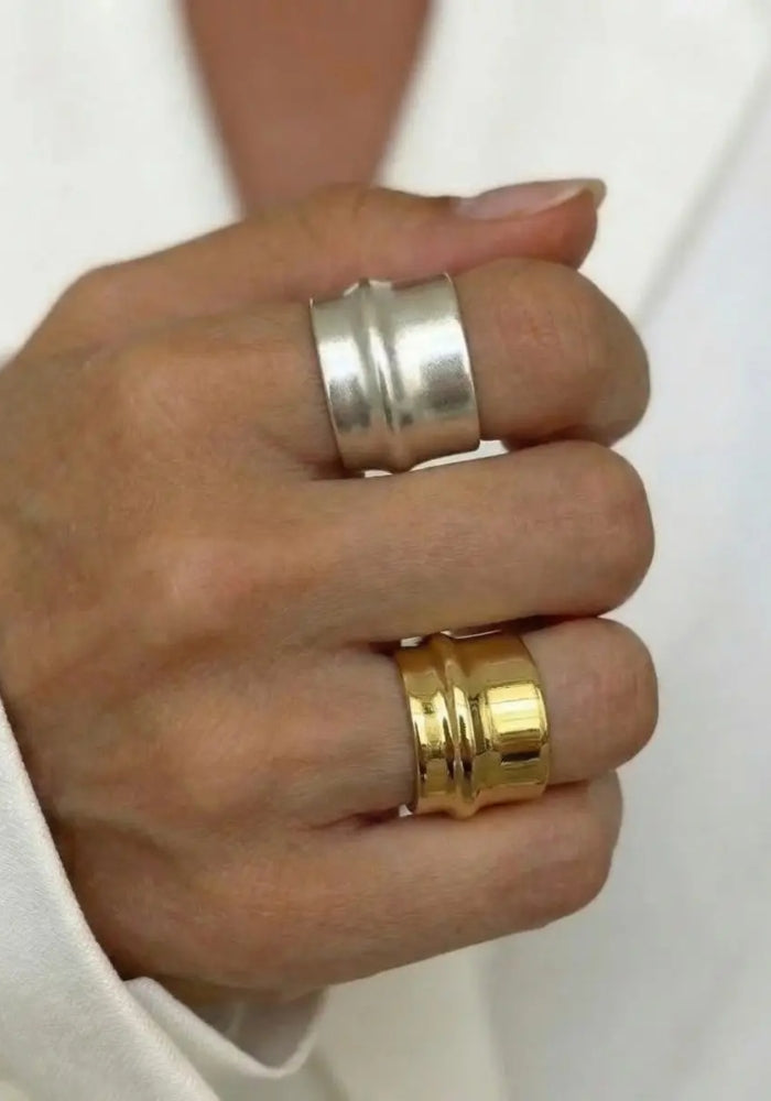 GOUPI Minimal Wide Band Statement Ring 