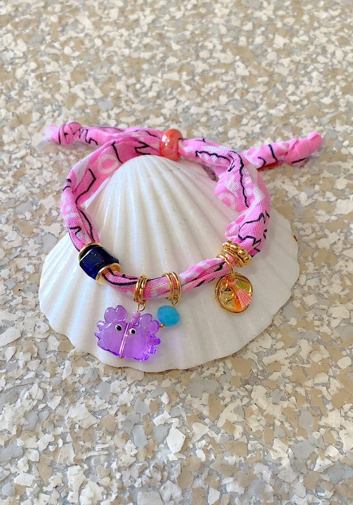 Pink Bandana Bracelet - Lilac Crab