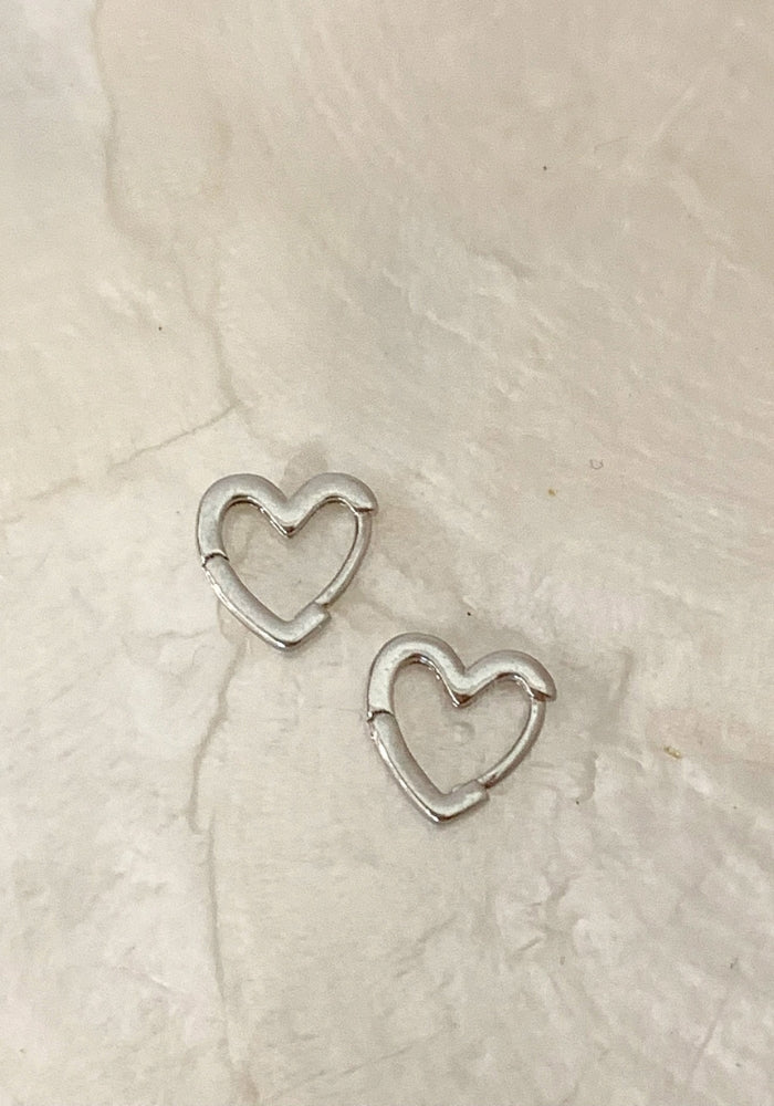 Mini Heart Huggie Earrings  - Silver