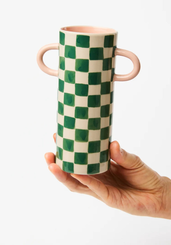 JONES AND CO Griffe Green Check Bud Vase