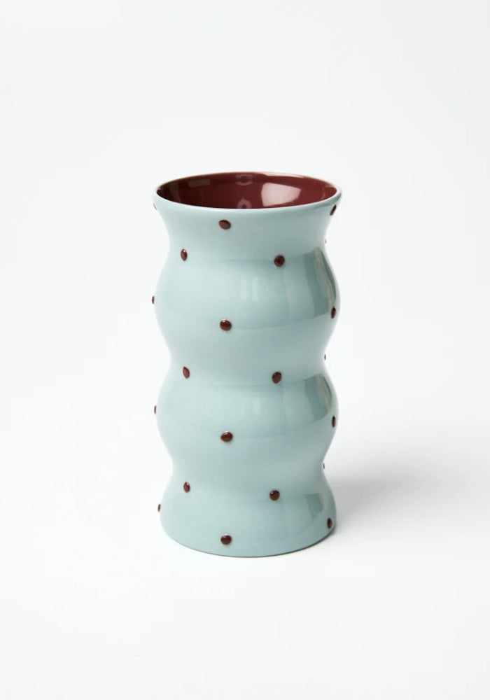 JONES AND CO Palma Vase Blue Brown Dotty