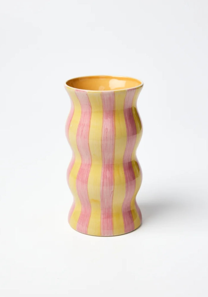 JONES AND CO Palma Vase Yellow Pink Stripe