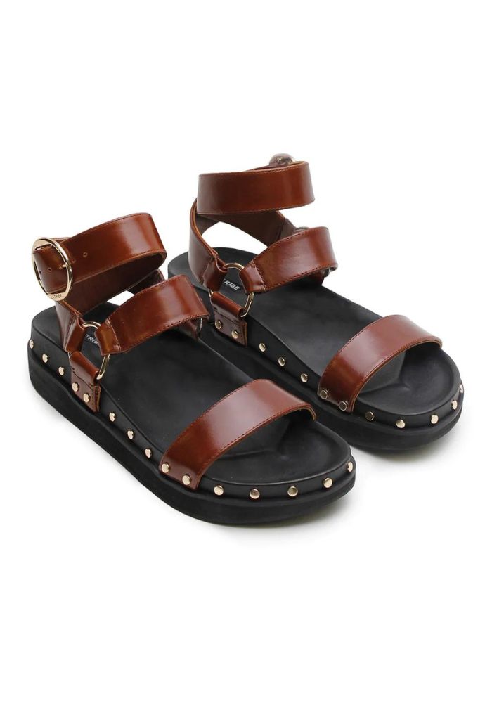 La tribe Studded Sandals- Cognac