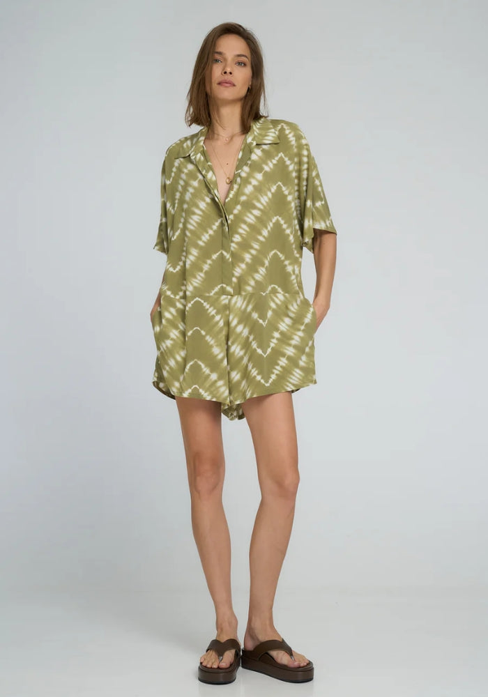 LILYA Del Rio Playsuit Celestial Tie Dye - Matcha