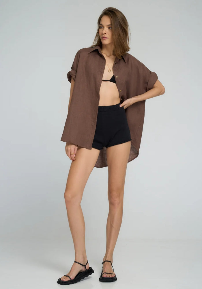 LILYA Georgie Linen Shirt-  Chocolate