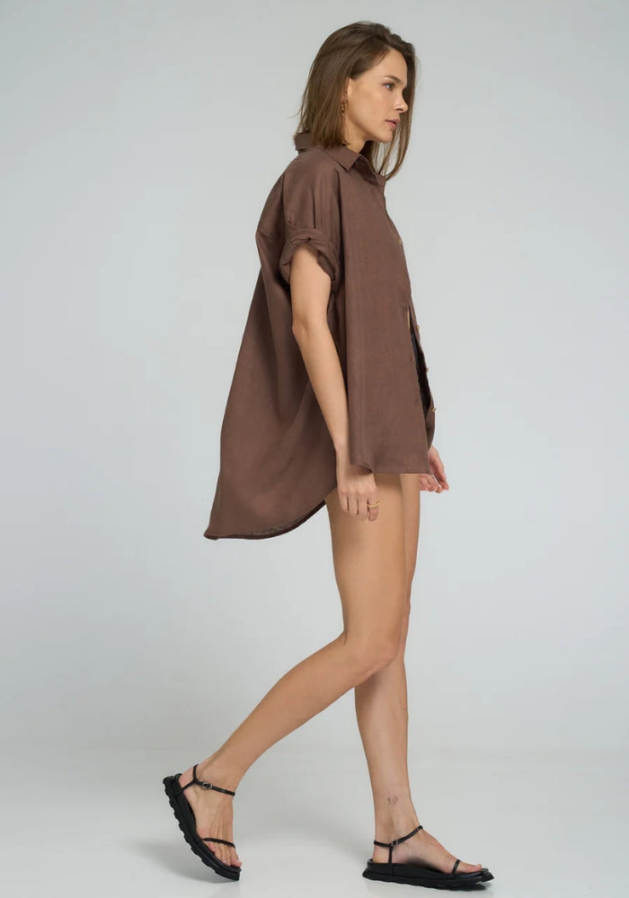 LILYA Georgie Linen Shirt-  Chocolate