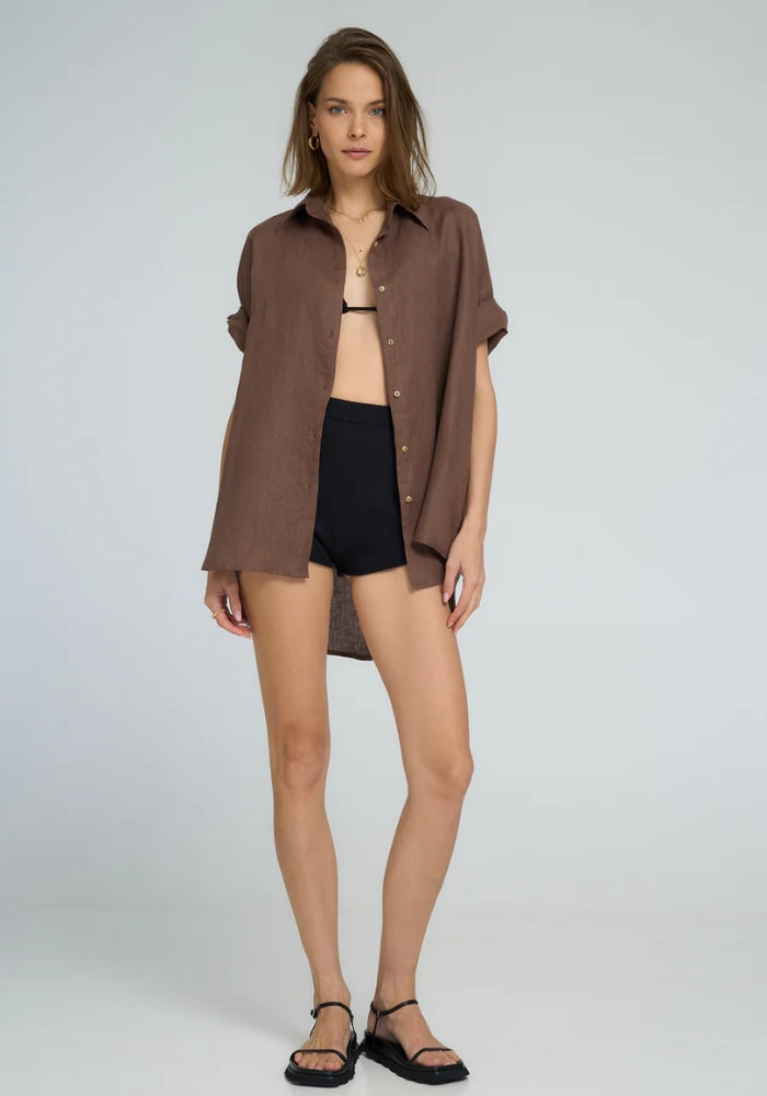 LILYA Georgie Linen Shirt-  Chocolate