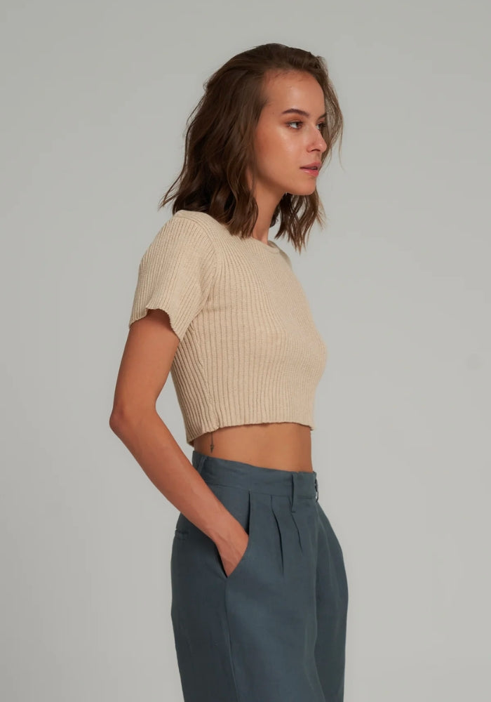 LILYA Short Sleeve Knit Top - Sand