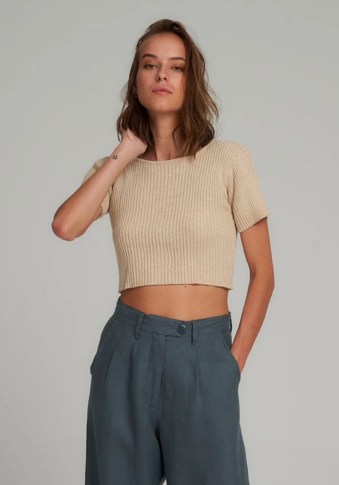 LILYA Short Sleeve Knit Top - Sand