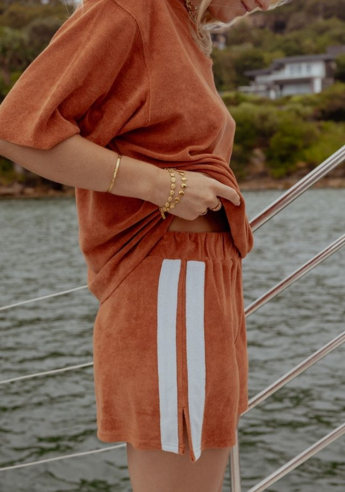 LUNA LANE Maya Mini Skirt - Rust Terry