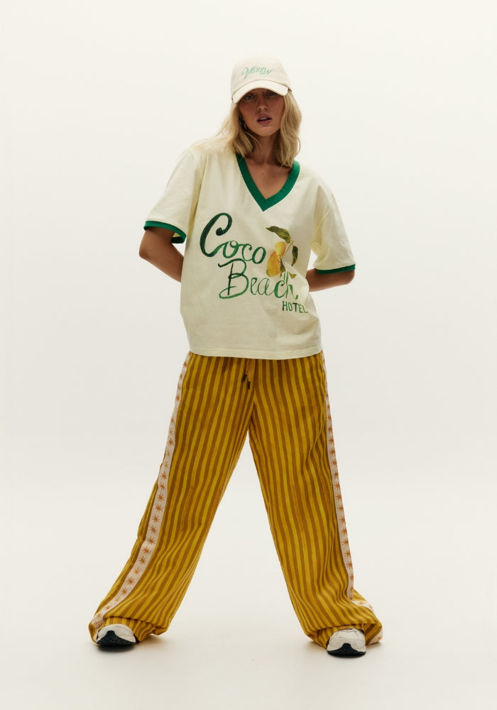 MAKU Mustart Striped Straight Leg Linen Pant