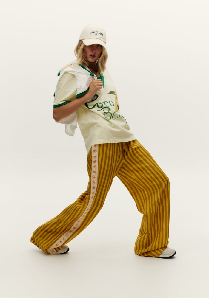 MAKU Mustart Striped Straight Leg Linen Pant