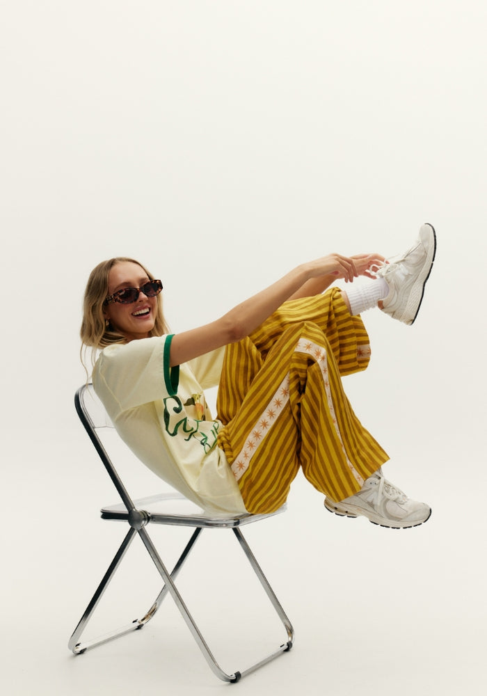 MAKU Mustart Striped Straight Leg Linen Pant