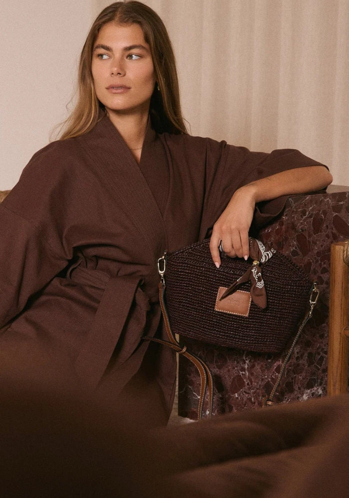 NIM Leather Trimmed Raffia Mini - Cocoa 
