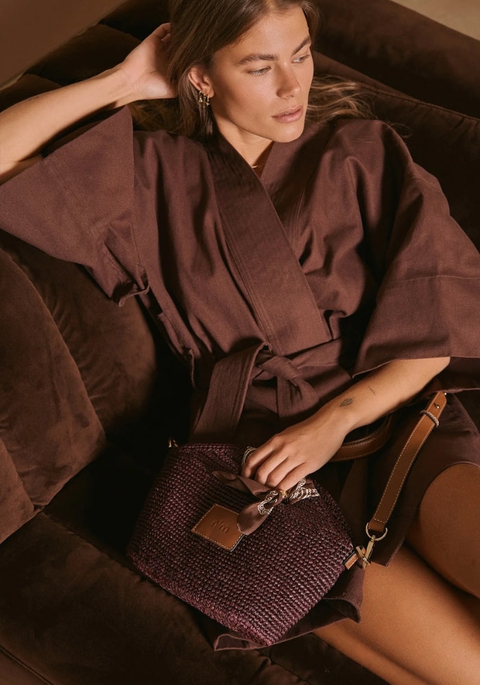 NIM Leather Trimmed Raffia Mini - Cocoa 