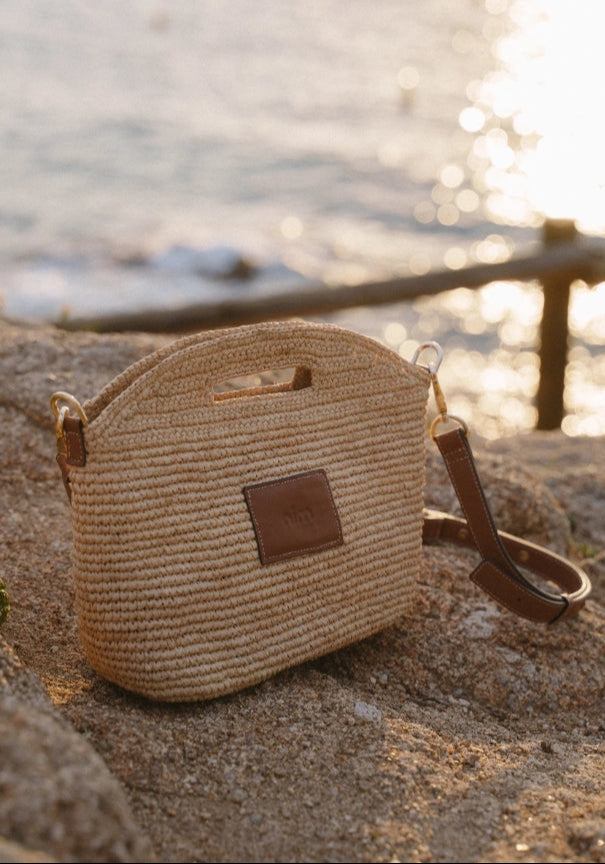 Leather Trimmed Raffia Mini