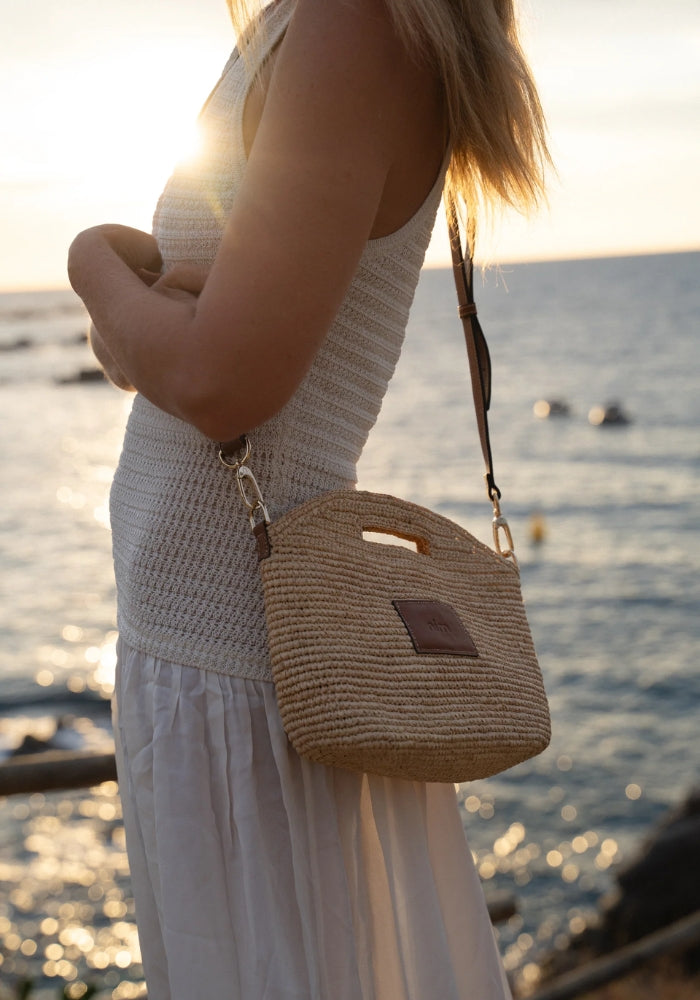 Leather Trimmed Raffia Mini