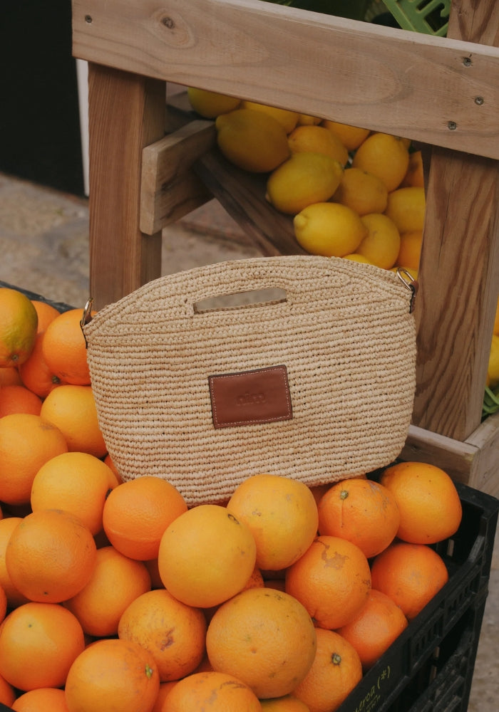 Leather Trimmed Raffia Mini