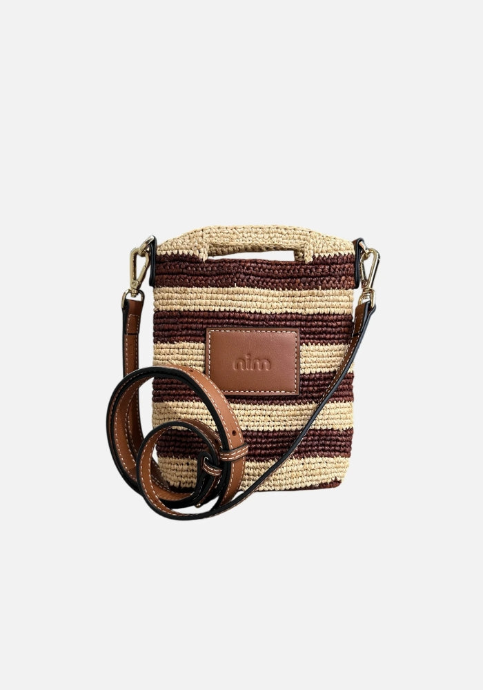 NIM Leather Trimmed Raffia Pocket - Stripe