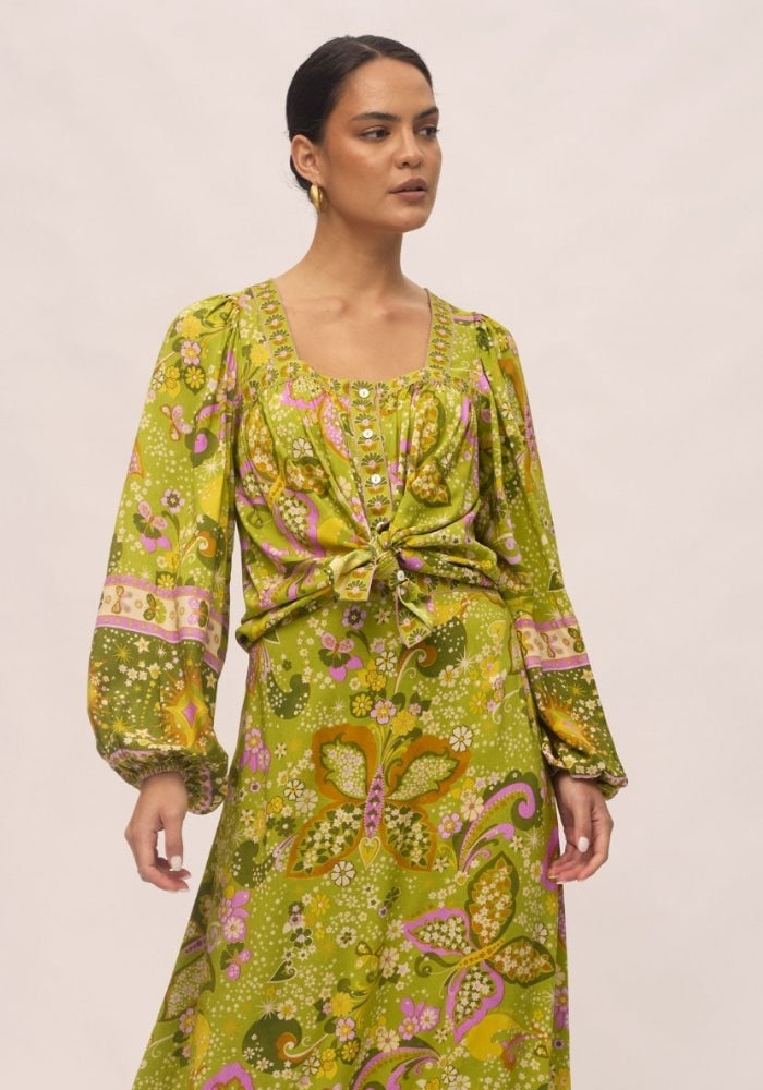 NINE LIVES BAZAAR Rhiannon Blouse - Chartreuse
