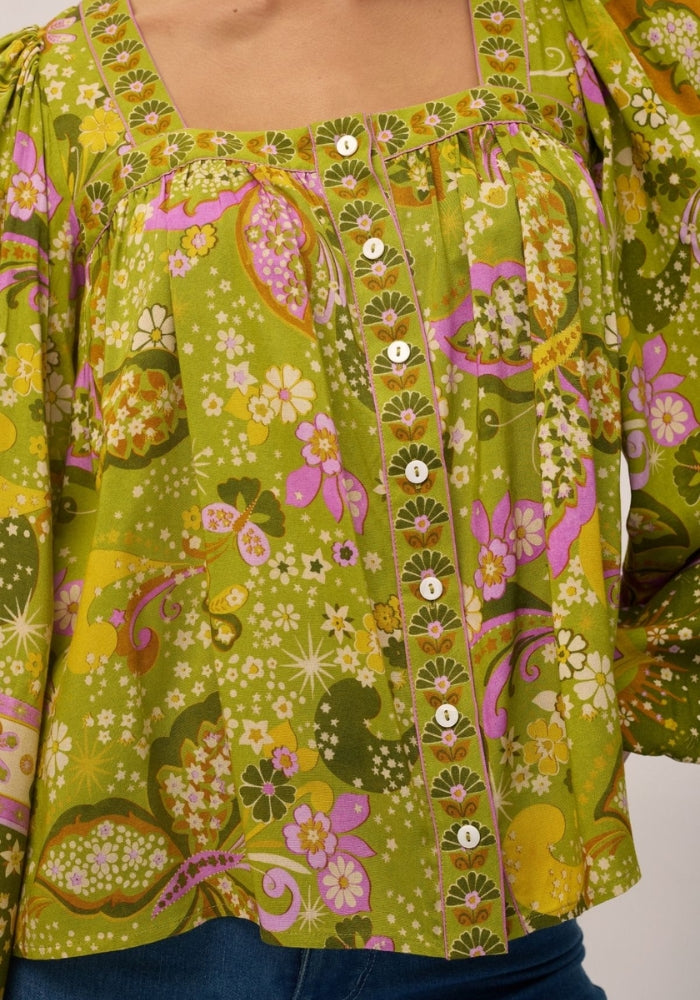 NINE LIVES BAZAAR Rhiannon Blouse - Chartreuse
