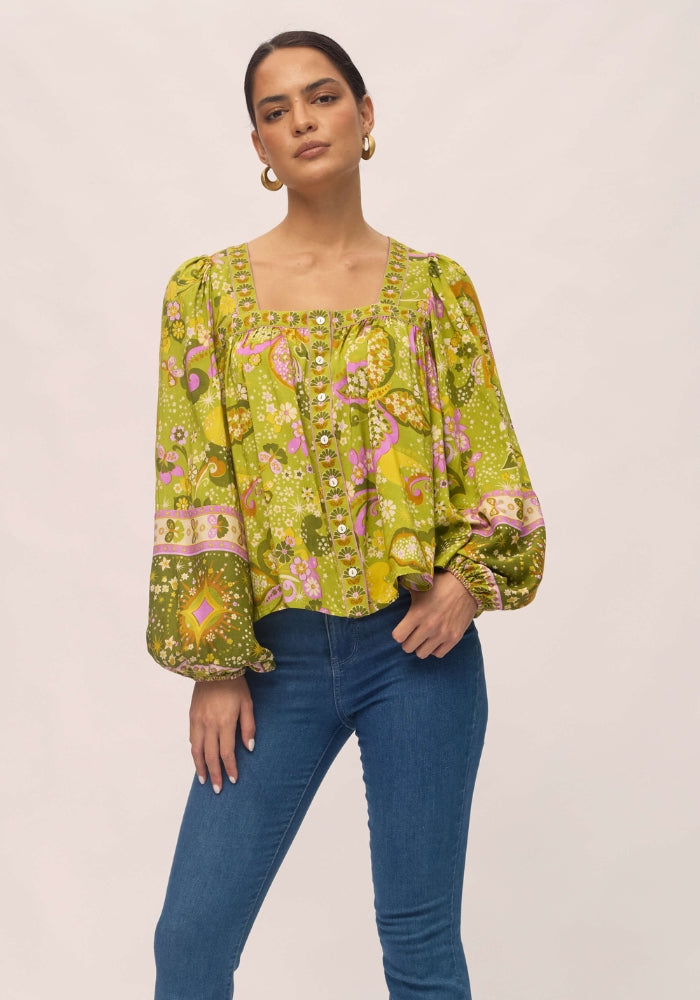 NINE LIVES BAZAAR Rhiannon Blouse - Chartreuse