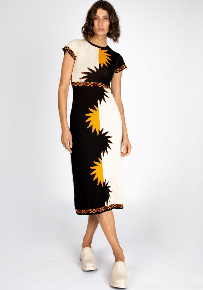 NINE LIVES BAZAAR Yoko Midi Dress - Salt & Pepper