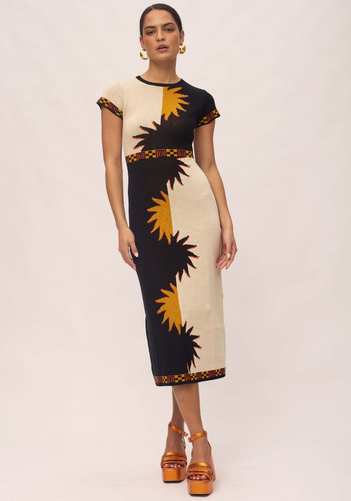 NINE LIVES BAZAAR Yoko Midi Dress - Salt & Pepper