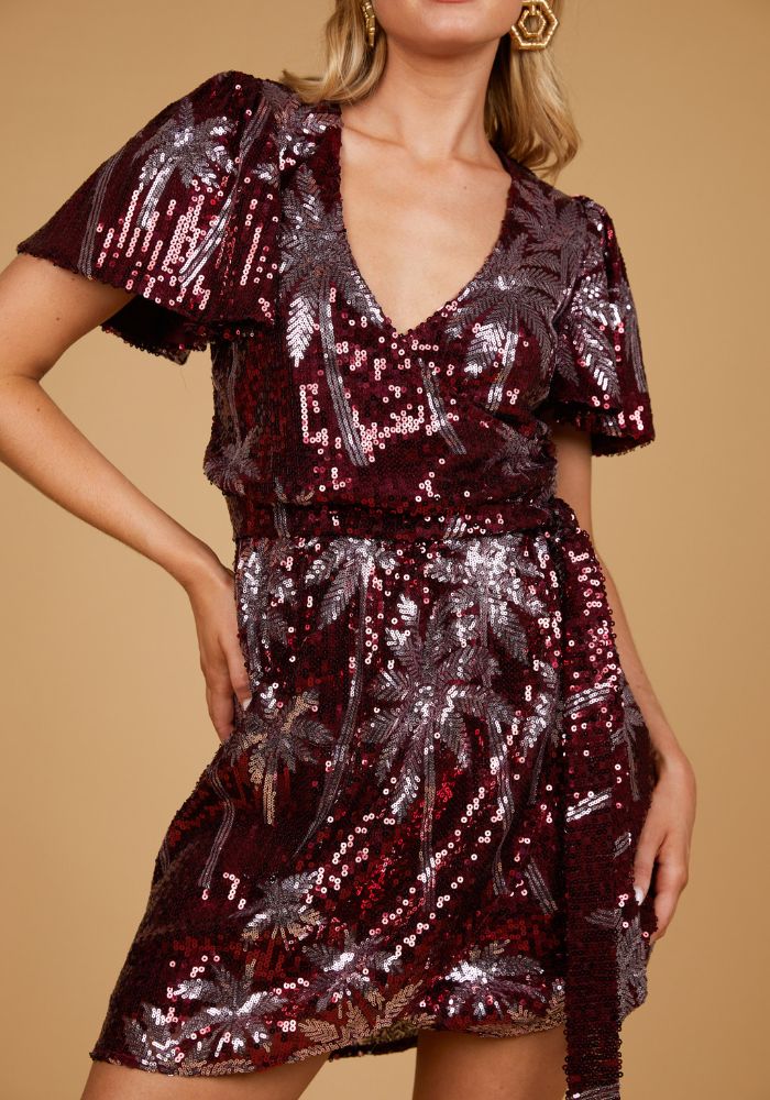 NINE LIVES BAZAAR Margarita Sequin Dress- Sangria