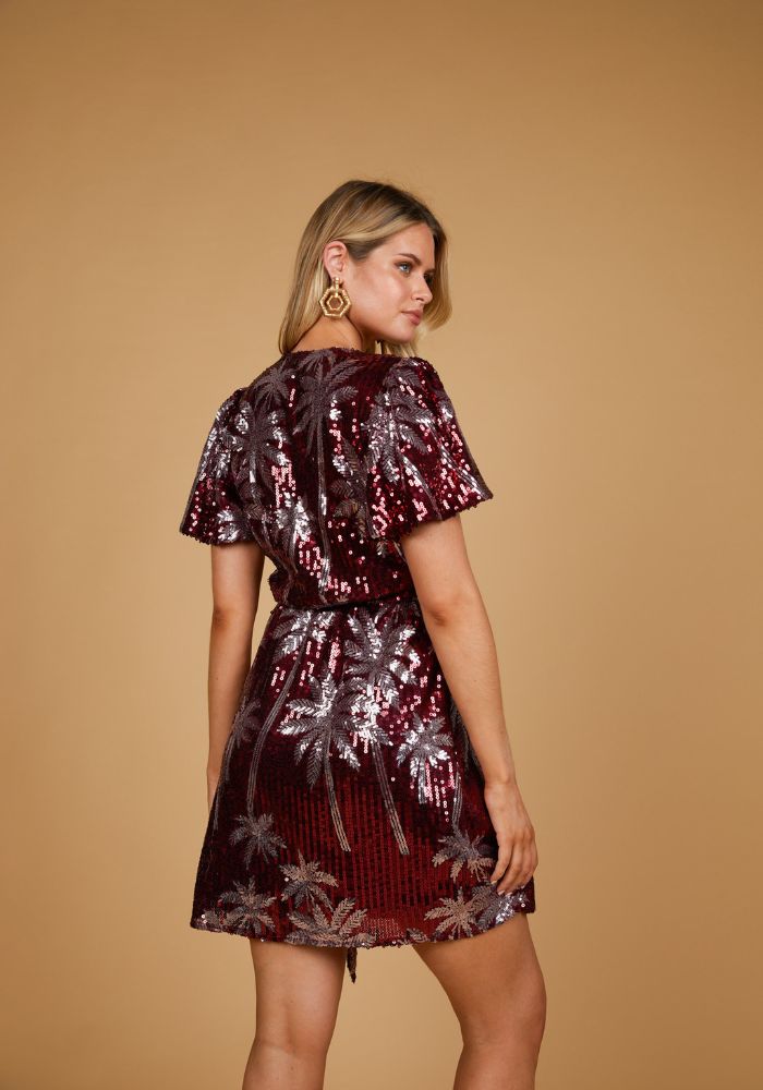 NINE LIVES BAZAAR Margarita Sequin Dress- Sangria