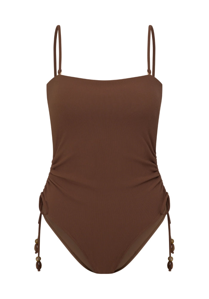OCHRE LANE Ruched Side Tie One Piece - Choc