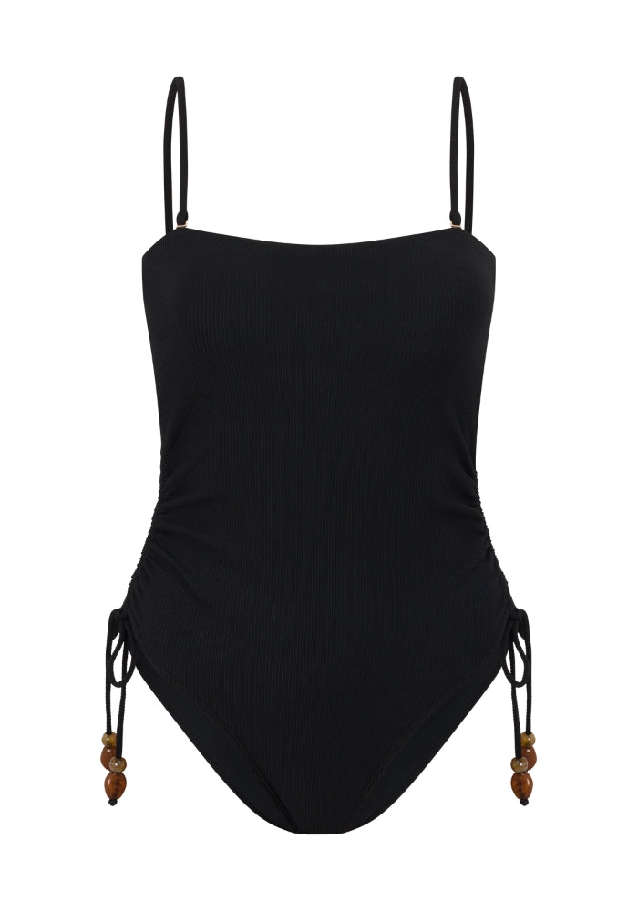 OCHRE LANE Ruched Side Tie One Piece - Black