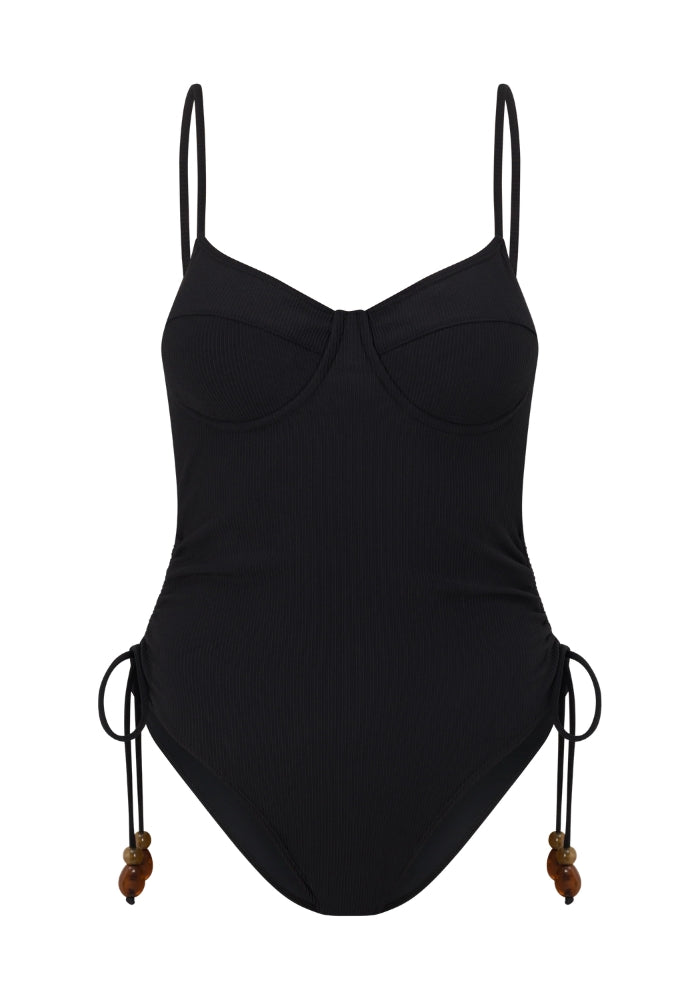 OCHRE LANE Thin Strap Underwire One Piece - Black Rib