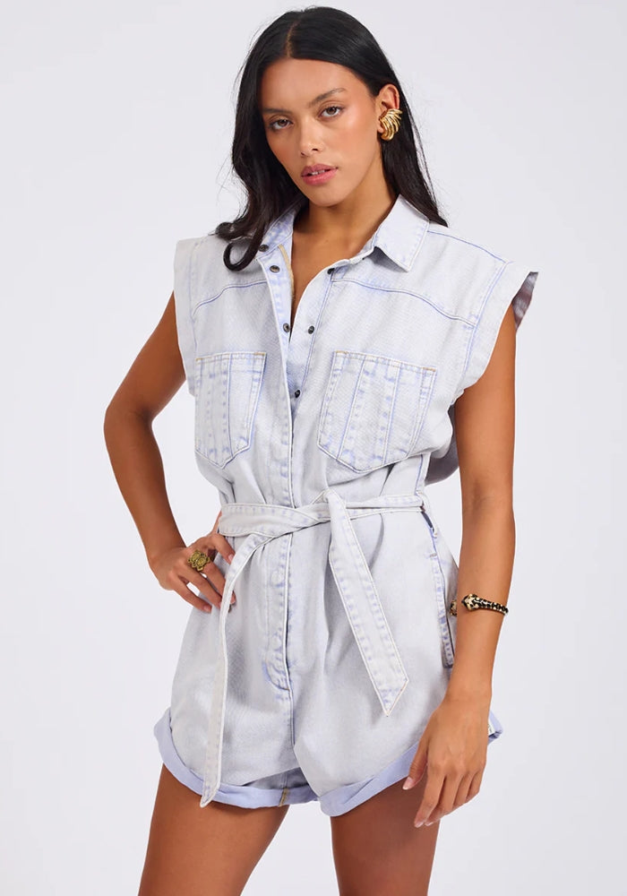 ONE TEASPOON Bandit Aviator Mini Denim Jumpsuit - Lavender Blue