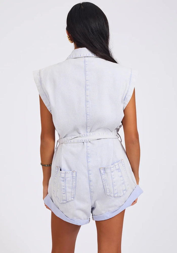 ONE TEASPOON Bandit Aviator Mini Denim Jumpsuit - Lavender Blue