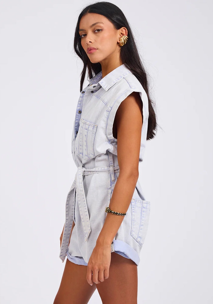 ONE TEASPOON Bandit Aviator Mini Denim Jumpsuit - Lavender Blue