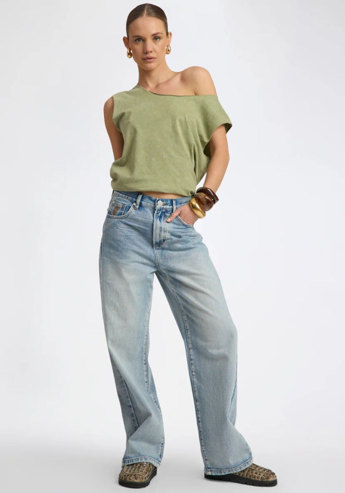ONE TEASPOON Baxters Mid Waist Wide Leg Denim Jeans - Hendrixe Blue