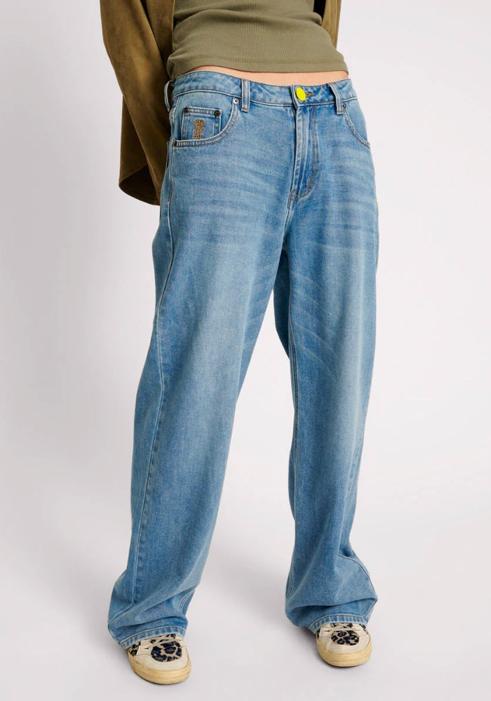 ONE TEASPOON Blue Rapture Jackson Mid Waist Wide Leg Denim Jeans