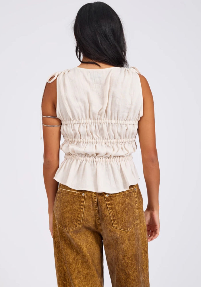 ONE TEASPOON Evelyn Gathered Ruched Tie Top - Cream
