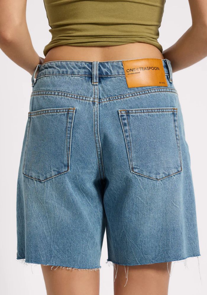 ONE TEASPOON Jacksons Mid Waist Wide Leg Denim Shorts - Blue Crush