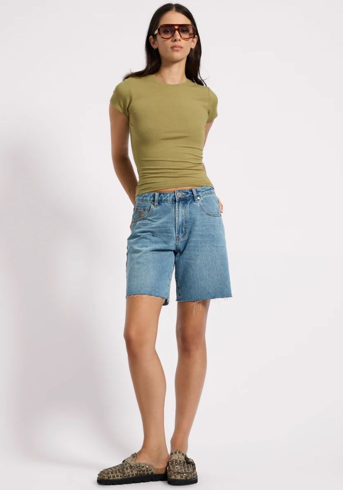 ONE TEASPOON Jacksons Mid Waist Wide Leg Denim Shorts - Blue Crush