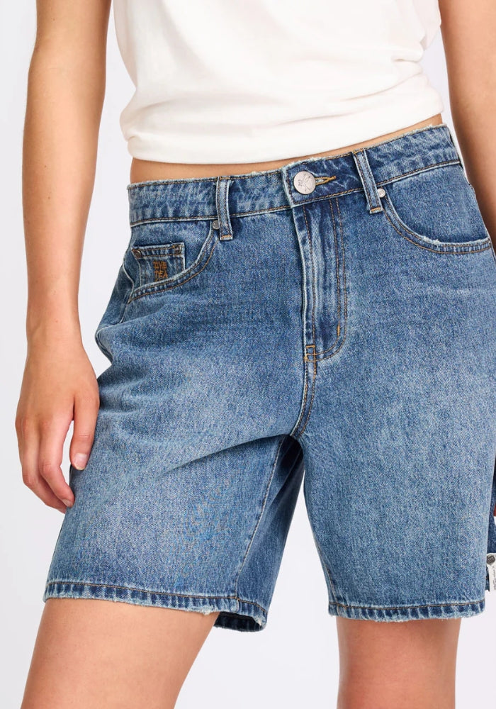 ONE TEASPOON Jacksons Mid Waist Wide Leg Denim Shorts - Westland Blue