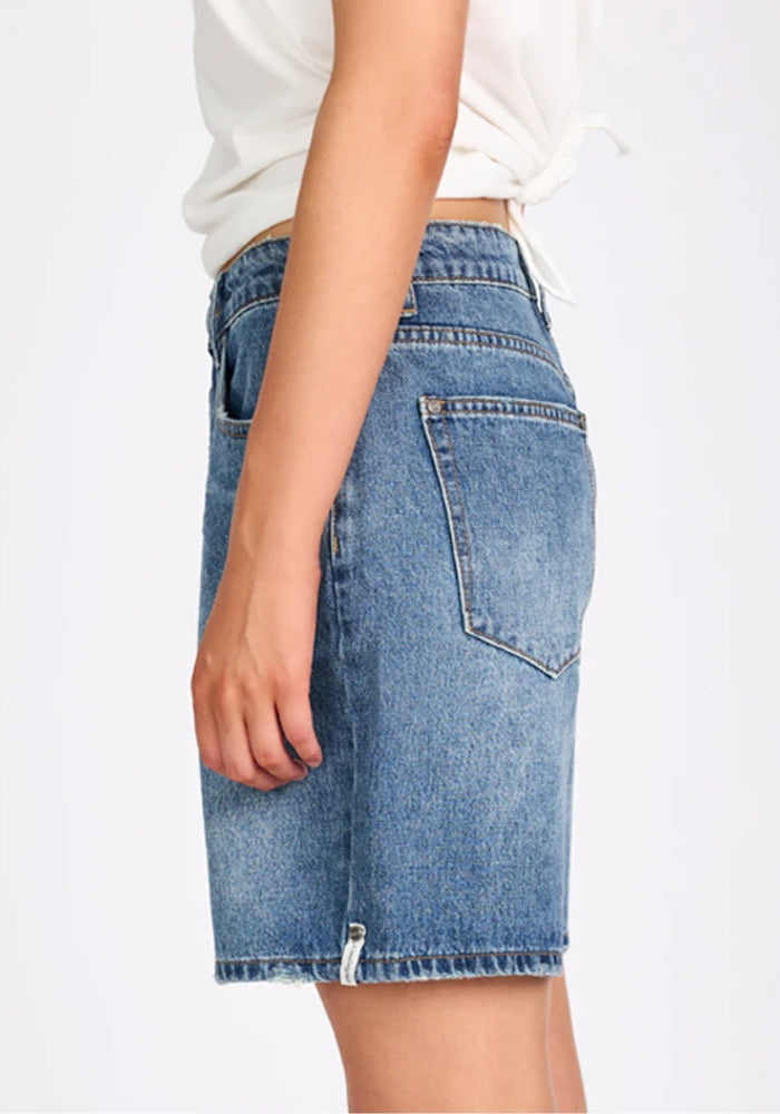 ONE TEASPOON Jacksons Mid Waist Wide Leg Denim Shorts - Westland Blue