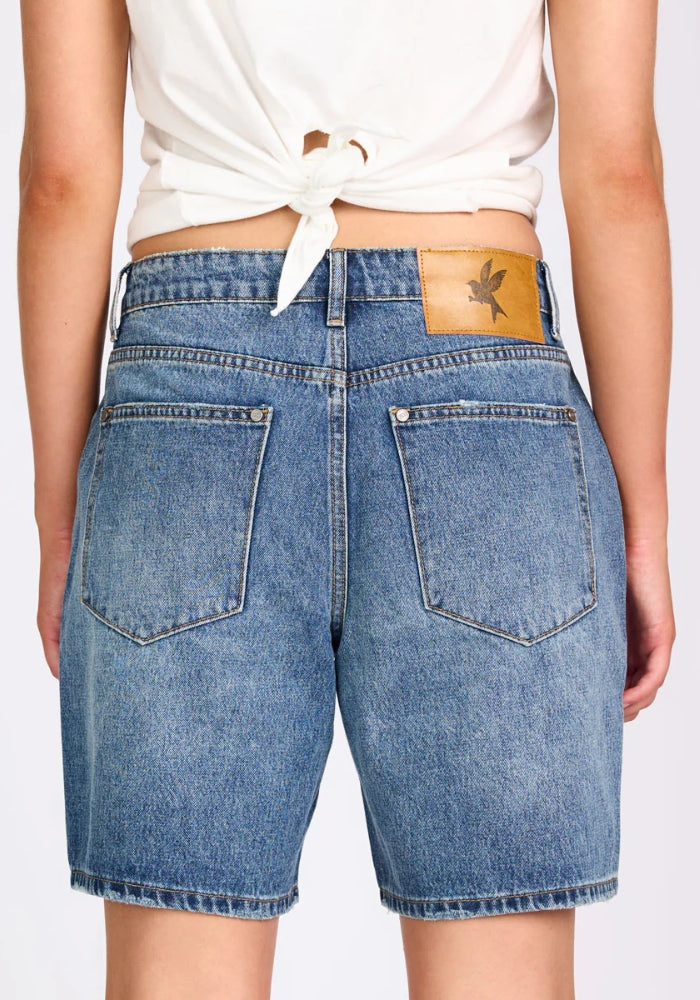 ONE TEASPOON Jacksons Mid Waist Wide Leg Denim Shorts - Westland Blue